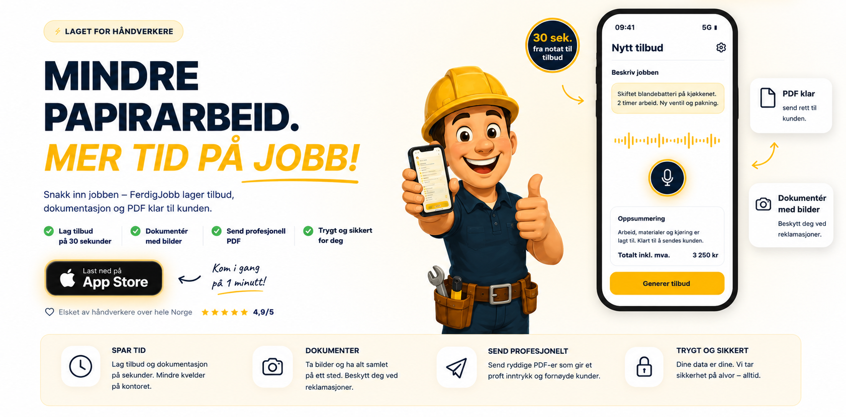 FerdigJobb app for håndverkere – mindre papirarbeid, mer tid på jobb